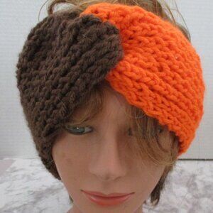 Hand Knit Brown and Orange Twisted Head Band Ear Warmer